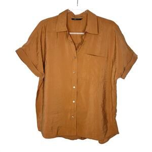 DeFacto Woman Rust Orange Oversized Short Sleeve Button Up Shirt Womens Large